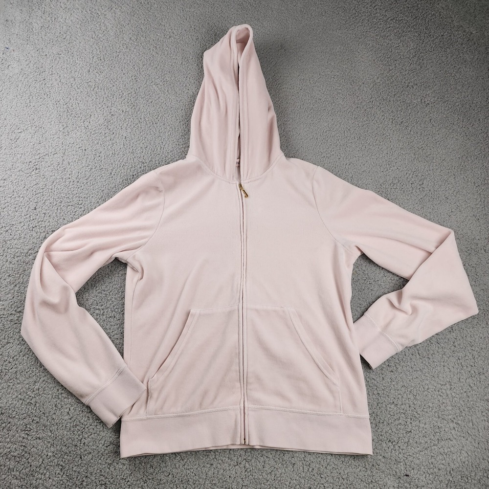 Y2K Juicy Couture Tracksuit Jacket Womens XL Sm Velour Pink Zip Athleisure